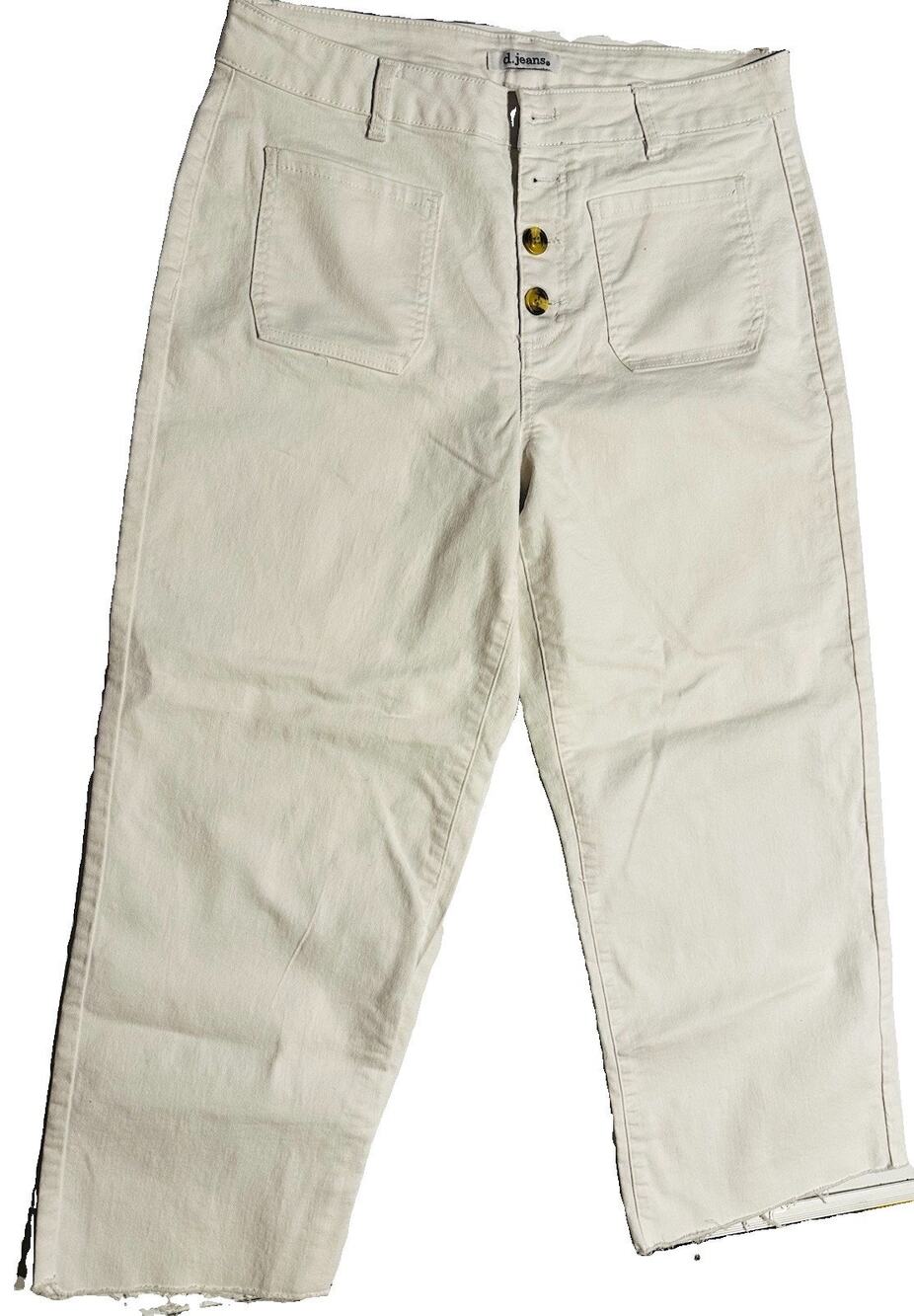 d.jeans Womens White Straight Leg Denim Jeans Sz 14 High Rise Stretch Ankle Boho